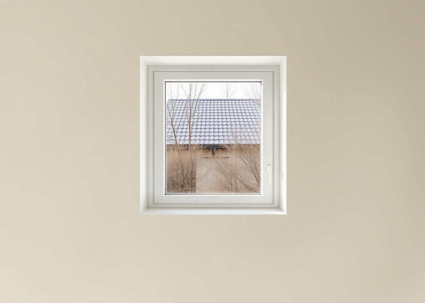 Finestra in PVC bianco Finstral in una stanza contemporanea con parete verde salvia
